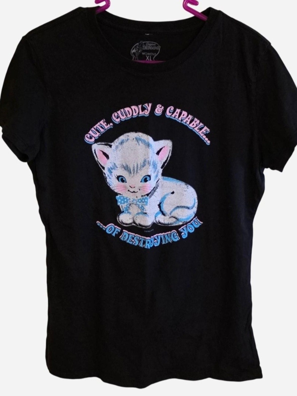 Cute Cuddly & Capable Of Destroying You, Graphic Tee w/Kitten Art, Cat, Cute,